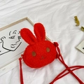 Cute red plush bunny crossbody bag for little girls with matching woven rope strap - Red