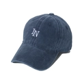 Classic navy washed denim baseball cap with white IN letter embroidery on a white background - 58cm (Adjustable) / Navy Blue