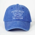 Vintage 1973 washed cotton baseball cap in navy blue with retro white printed lettering - One Size / Sapphire Blue