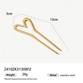 Detail view of 18K gold plated stainless steel heart hair pin with 13cm length dimensions - Open Heart Style