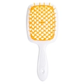 Hollow-out hairbrush in white handle and orange bristles for detangling and massage - Orange-White Handle