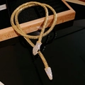 Vintage style gold snake chain necklace with dual rhinestone heads and scale texture - 49# Necklace - Gold - Snake Scale Rhinestone