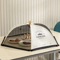 80cm large foldable mesh food cover in black and white for dining table protection - Round 80cm English Text Style