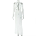 Detail of white slim-fit dress featuring cut-out waist design and metal ring connector - S / White