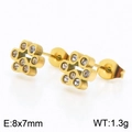 Golden cat paw stud earrings with clear rhinestones and polished finish, 8x7mm size - Gold Stud Earrings (KE106243-K)