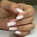 Long trapezoid press-on nails in translucent milky white finish with C-curve shape - Long Coffin / Milky White