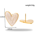 Minimalist gold heart stud earrings with cream marble enamel and size measurements - Marble Texture Cream Heart
