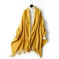 Knitted yellow wool shawl with tassels for women, minimalist winter wrap accessory - Ginger Yellow