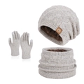 Ensemble bonnet, écharpe et gants tactiles en tricot gris clair avec doublure polaire - Ensemble trois pièces / Beige Mixte