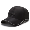 Black lightweight sports baseball cap with 3D Sports embroidery and reflective brim trim - Black
