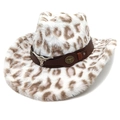 Cappello da cowboy vintage leopardato con fascia decorativa a testa di toro argento - M (56-58cm) / Corona a Cuore Bianca