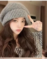 Women's oversized grey knit beanie hat with slouchy style for autumn and winter - Gray