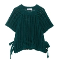 Close-up of dark green hollow knit top featuring intricate side lace-up tie details - Dark Green