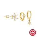 925 Sterling Silver 4-piece flower earring set with gold plating and opal stones - Floral Geometric Style / 925 Silver / 4 Pcs Set-Gold #1