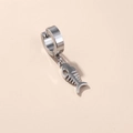 Punk silver stainless steel hoop earring featuring a detailed fish bone pendant - Fishbone