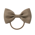 Brown grosgrain ribbon bow hair tie for children with fine ribbed texture on white background - Beige