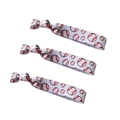 Elastic softball pattern knotted hair ties in white rib ribbon for sports - White Tricolor Baseball