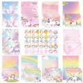 Rainbow unicorn stationery set with envelopes and stickers in dreamlike pastel colors - Unicorn Letter Paper Set (G014-独角兽信封套装)