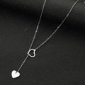 Zilveren roestvrijstalen Y-ketting met holle en massieve hartvormige hangers chic - Staalkleur