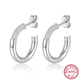 Orecchini a cerchio a C in argento sterling 925 con pavé di zirconi scintillanti - 2cm / Bianco Argento