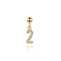 Macro shot of gold number 2 pendant with crystals on a ball stud earring detail - Number 2
