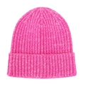 Close-up of rose red knitted baby beanie showing thick ribbed texture and folded brim - Size S (Suitable for 0-3 Years) / Rose Red and White