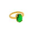 Close-up of a 18K gold plated ring featuring a large oval green gemstone in a four-prong setting - Ck1476-green / Size 7