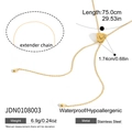 Detailed size chart of gold heart pendant necklace in waterproof stainless steel - Gold Heart Long Necklace (JDN0108003)