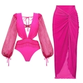 Maillot de bain rose néon à col en V découpé avec jupe portefeuille à taille haute - S / Ensemble Body à Glands