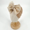 Newborn baby turban hat in beige with large gold polka dot tulle bow variant - Light Coffee