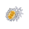 Luxury S925 silver ring with yellow oval-cut carbon diamond and floral zircon setting - Oval Radiant Flower Halo Goose Yellow Style (FDJZ-089)