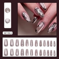 Silver 3D metallic liquid cat-eye press-on nails with futuristic chrome fluid design - Mercury Glass Color (W1963)