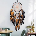 Handmade black and orange dream catcher with twin rings and vibrant natural feathers - Orange Noctilucent Bead Feather