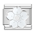 Silver stainless steel modular bracelet charm featuring a detailed cherry blossom design - Silver 3D Sakura Style (C1151)