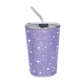 Sparkling purple rhinestone 17oz stainless steel tumbler with straw and clear lid - 500ml / Purple
