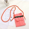 Pink and orange color-block knitted mini crossbody phone bag with green stripe detail - One Size / Apricot Pink Bag + Orange Rope