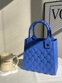 Blue EVA DIY beach tote with diamond cutout pattern and durable double handles - Dark Blue