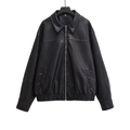 Modische lange schwarze PU-Leder-Bomberjacke im Oversize-Look mit Revers und Saum - XS / Schwarz