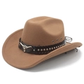 Detail of brown western cowboy hat featuring silver studs and metallic bull head emblem - M (56-58cm) / Khaki