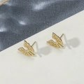 Elegantes pendientes de botón dorados en forma de hoja con texturas naturales finas - Pendientes de Botón con Forma de Pulmón Doble / Dorado