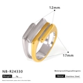 Detailed view of bicolor stainless steel ring with 12mm width and size specifications - US 8