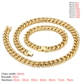 Polished golden 10mm Cuban link chain necklace and bracelet set in multiple lengths - 10mm Wide x 20cm Long Bracelet / Gold