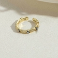 Adjustable 14K gold plated open ring featuring multi-color evil eye charms and tiny crystals - Black (JZ0377-5)