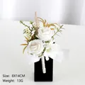 Elegant white rose wedding corsage with gold leaves and ribbon, size 8x14cm 13g - Corsage / White