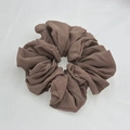 Detailed close-up of a brown chiffon scrunchie with soft elastic texture and rich pleats - Brown (4-6)