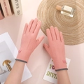 Gants d'hiver roses en laine de lapin pour femmes avec fonction écran tactile, chauds - Bordure Triple Ligne Femme - Poil de Lapin Rose
