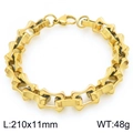 Golden 11mm stainless steel men's bracelet with unique bone links and lobster clasp - Gold Bone Shaped Chain (KB207216-Z)