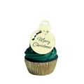 Golden Merry Christmas acrylic cupcake topper with green frosting and gold liner - Golden Bell