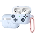 Silicone gamepad-style case for AirPods Pro with rose gold hook and protective soft cover - Blue