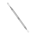 Dual-head stainless steel blackhead remover tool with non-slip handle and silver finish - A06 Double-ended Acne Needle (Bulk)